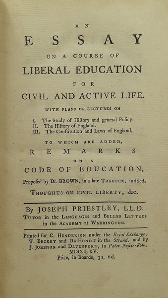 An Essay on a course of Liberal Education for Civil and Active Life