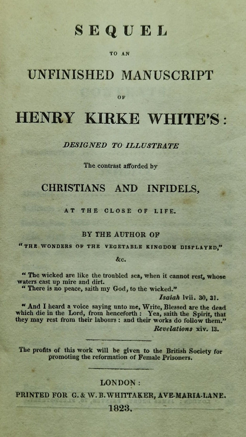 Sequel to an unfinished manuscript of Henry Kirke White's: