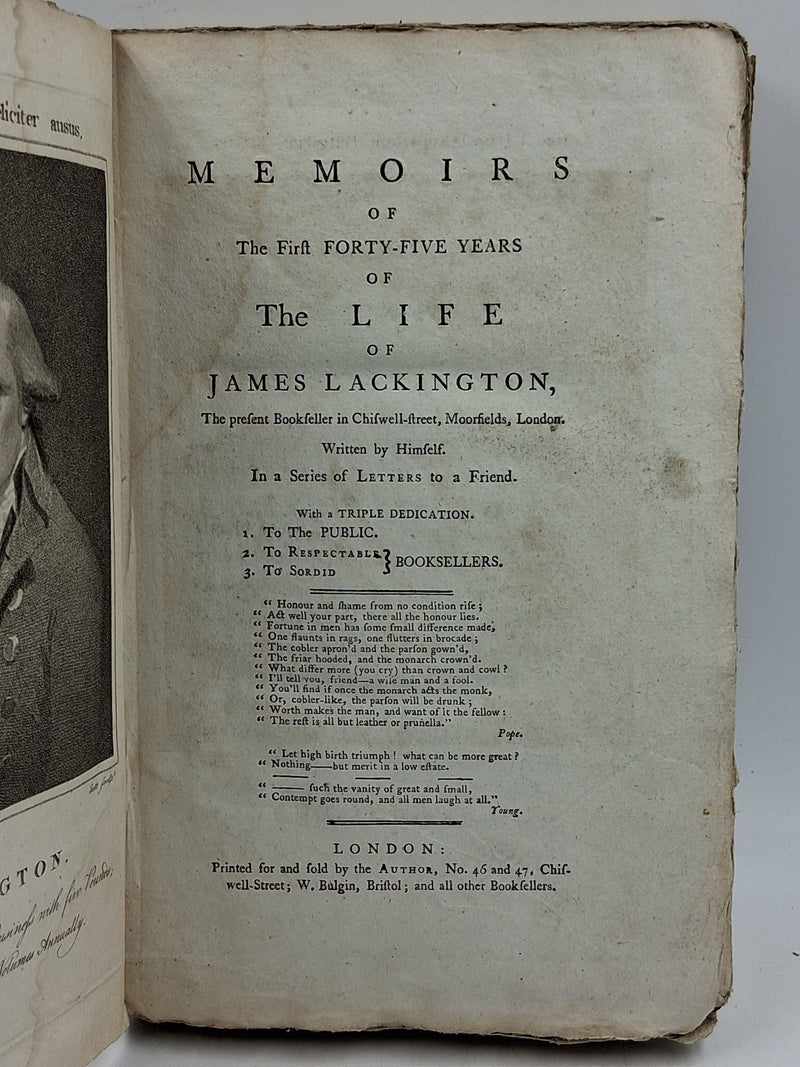 Memoirs of The First Forty-Five Years of the Life of James Lackington