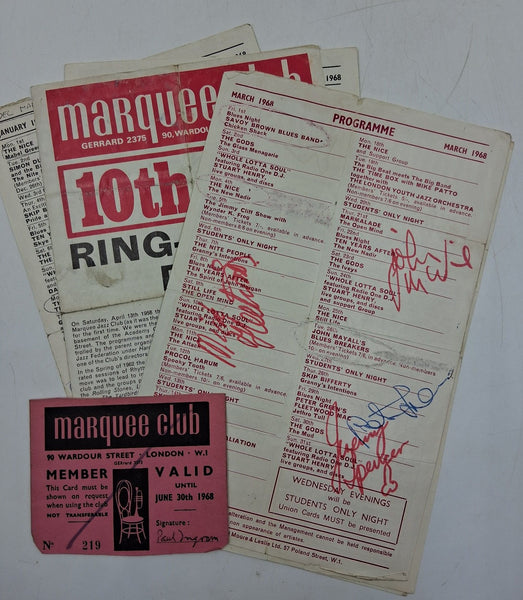An archive of flyers and a ticket.