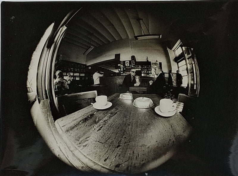 A photograph of Borges and Sabato from the year of their reconciliation. Inscribed by Sabato in 1998