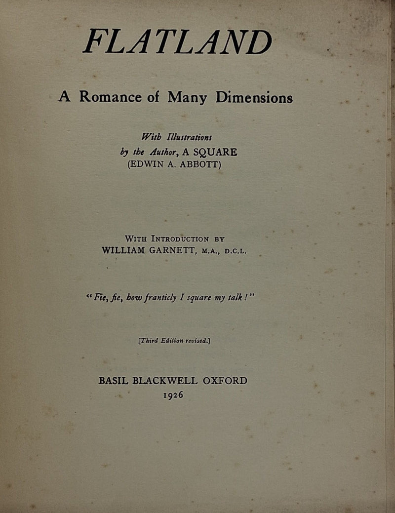 Flatland. A Romance of Many Dimensions.