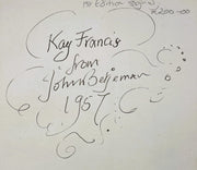 Close-up on front free endpaper inscription 'Kay Francis from John Betjeman 1957'