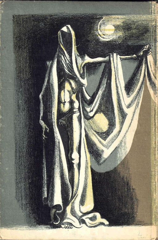 Artistic depiction of a skeletal, draped figure against a dark background with a moon.