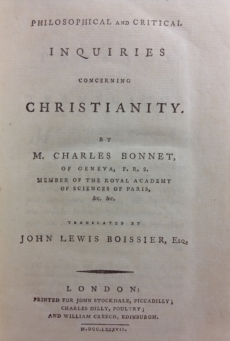 Philosophical and critical inquiries concerning Christianity. (Translated by John Lewis Boissier, Esq.)