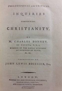 Philosophical and critical inquiries concerning Christianity. (Translated by John Lewis Boissier, Esq.)